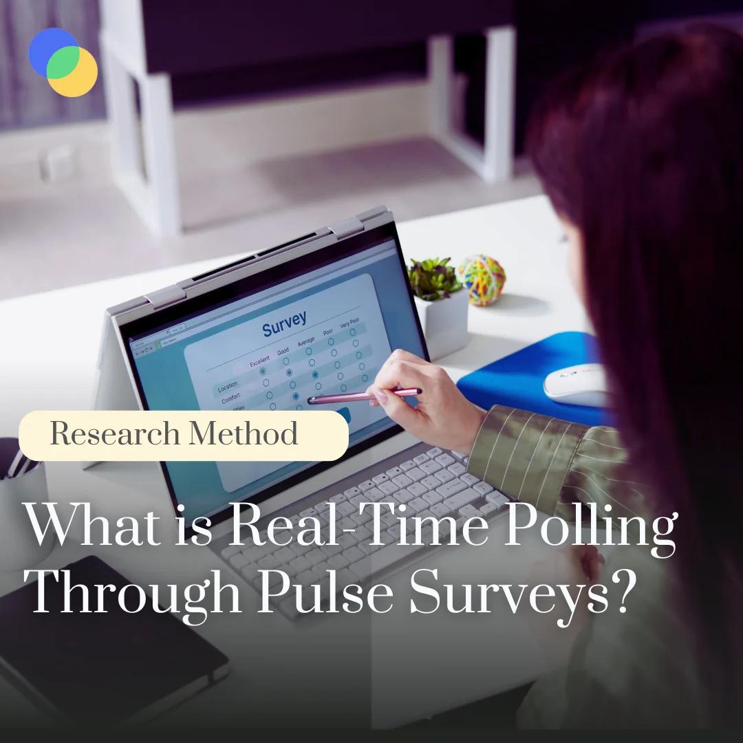Woman completing a rating-scale survey form on a laptop at her desk, illustrating real-time pulse survey polling